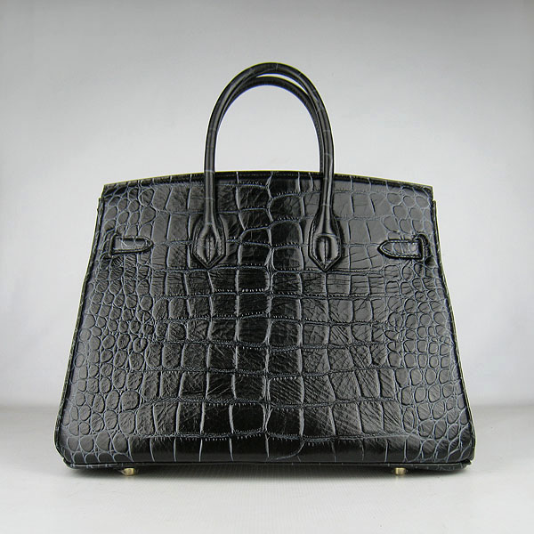 High Quality Fake Hermes Birkin 35CM Crocodile Veins Leather Bag Black 6089 - Click Image to Close